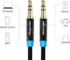 VENTION P350AC200-B-M Cotton Braided 3.5mm Male to Male Audio Cable 2M Black Metal Type