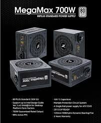 Zalman PSU Megamax (700W), 83%, 80+ White, 120mm, 1xMB 24pin(20+4), 2xCPU (8pin+(4+4)pin) 4xMolex, 6xSATA, 4xPCIe 8pin(6+2)