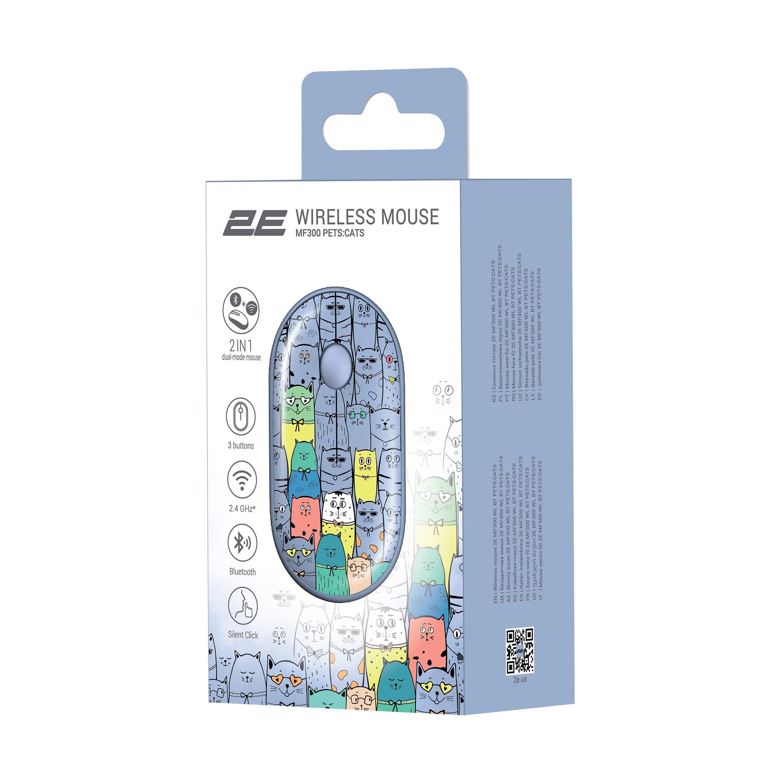 2E Mouse MF300 PETS:CATS Silent WL BT, Blue