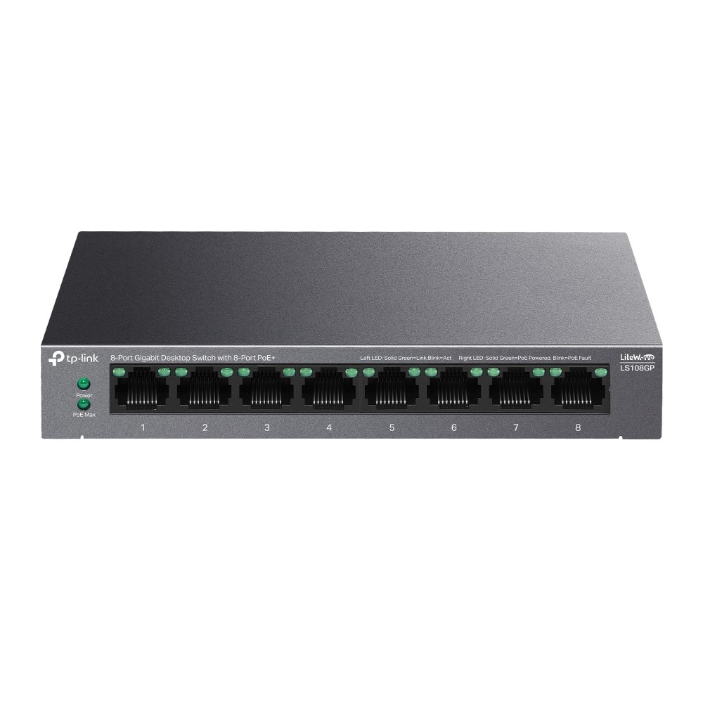 ქსელის გამანაწილებელი LS108GP, TP-Link, 8-Port Gigabit Desktop Switch with 8-Port PoE+