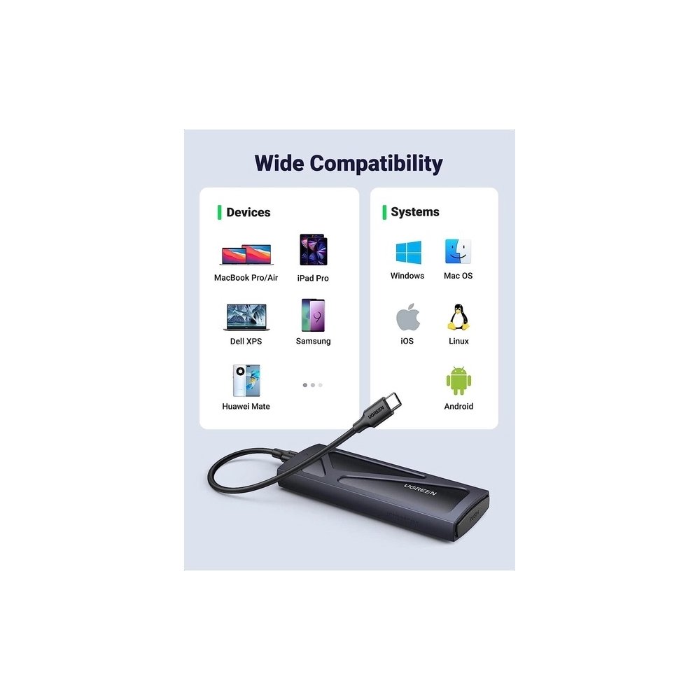 მყარი დისკის ქეისი UGREEN CM578(15512), M.2 NVMe SSD Enclosure Adapter, Grey