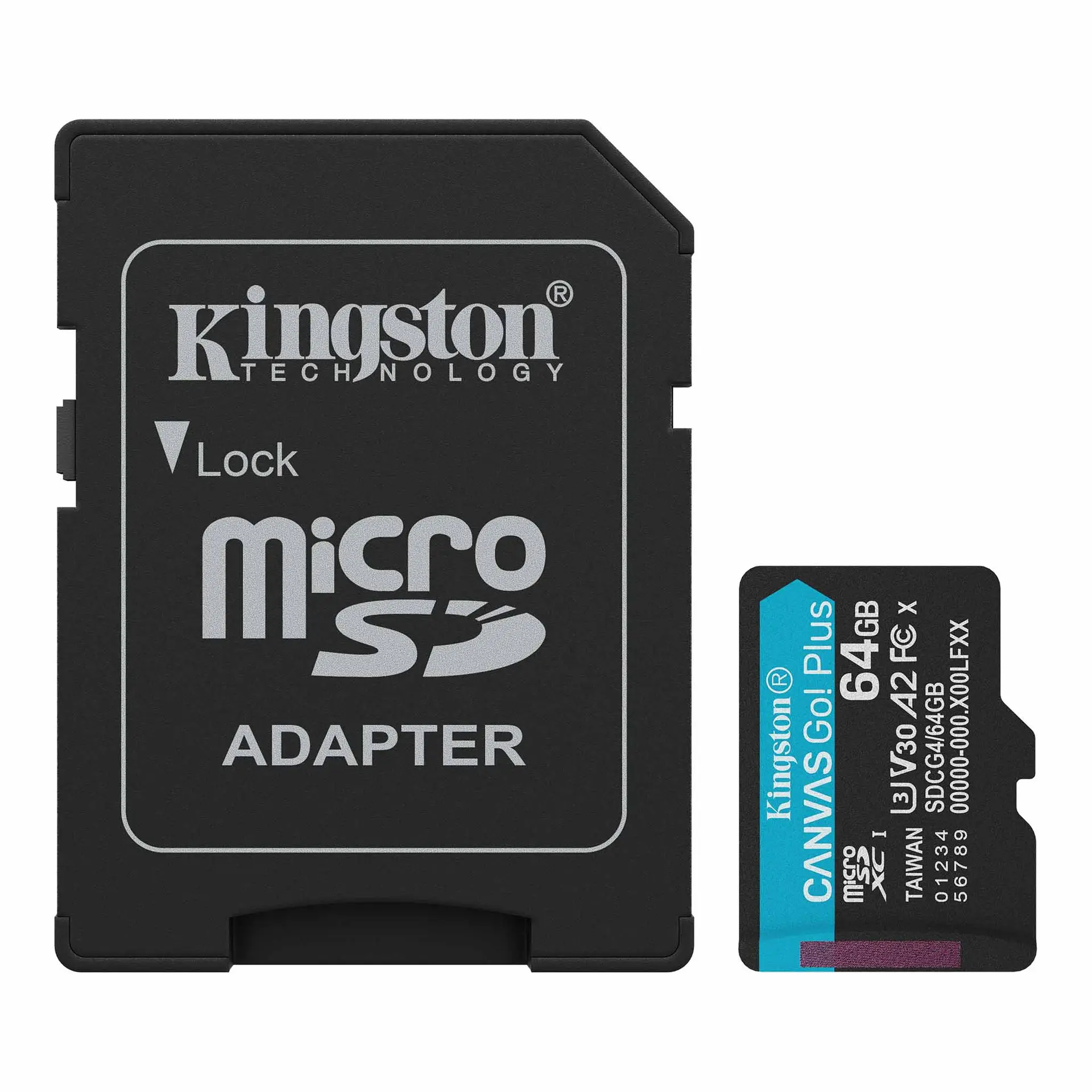 მეხსიერების ბარათი:SDCG4/64GB, Kingston 64GB microSDXC Canvas Go Plus Gen4 200MB/s A2 U3 V30 Card + Adapter