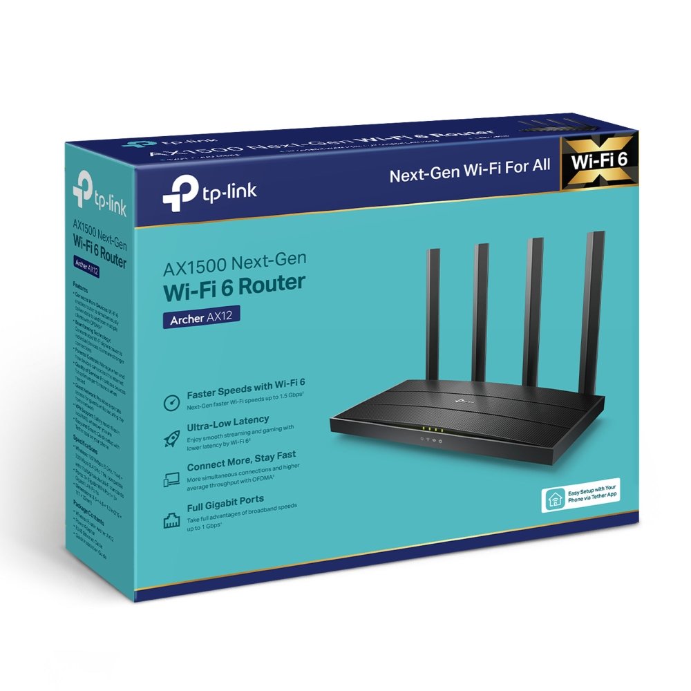 Archer AX12, TP-Link, AX1500 Gigabit Wi-Fi 6 Router Dual-Band