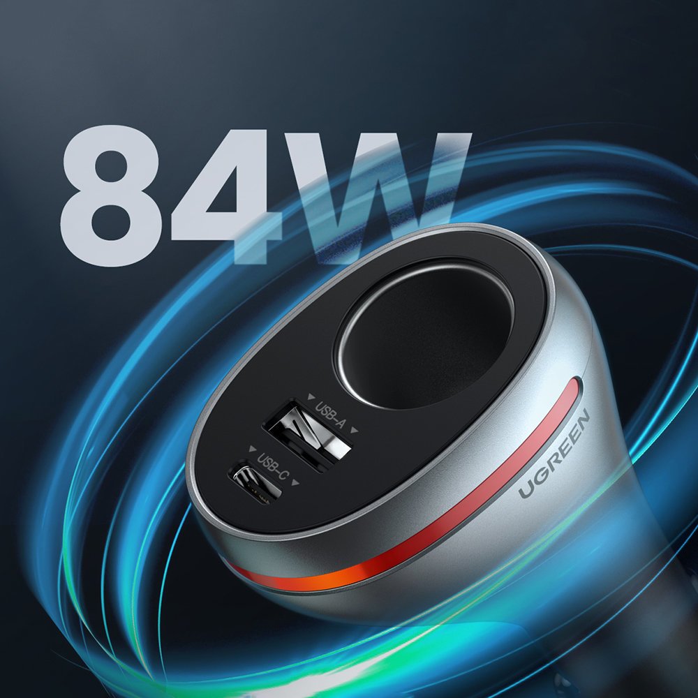 მანქანის დამტენი UGREEN CD204 (60712), 84W, USB, Type C, Grey