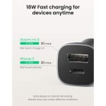 მანქანის USB დამტენი UGREEN CD130 (30780) Dual USB Car Charger 18W Type-C PD Car Charging for iPhone