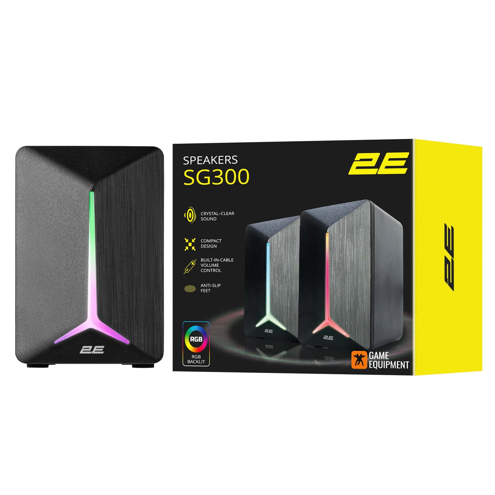 2E GAMING Speakers SG300, 2.0, 3.5mm, RGB, black