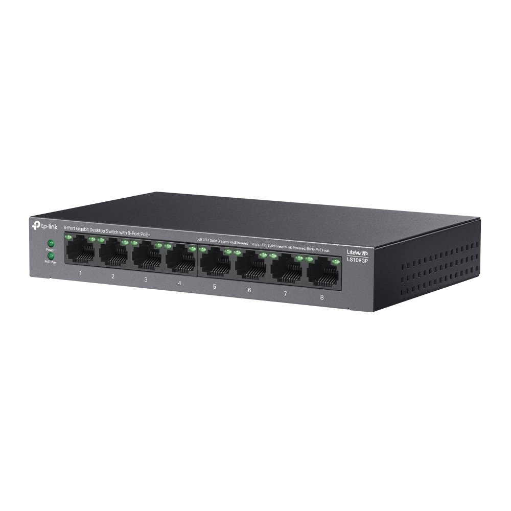 ქსელის გამანაწილებელი LS108GP, TP-Link, 8-Port Gigabit Desktop Switch with 8-Port PoE+