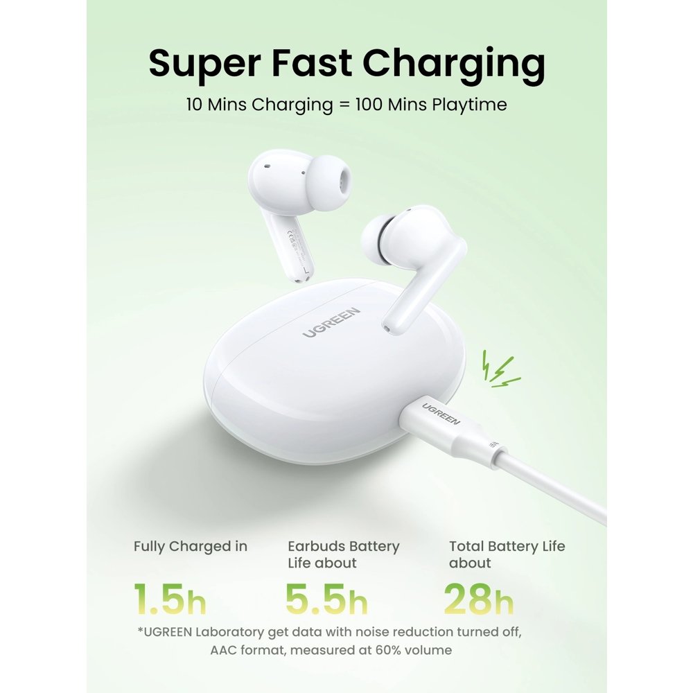 ყურსასმენი UGREEN WS207 (45110) HiTune P3, Earbuds, Wireless, Bluetooth, IPX5, White