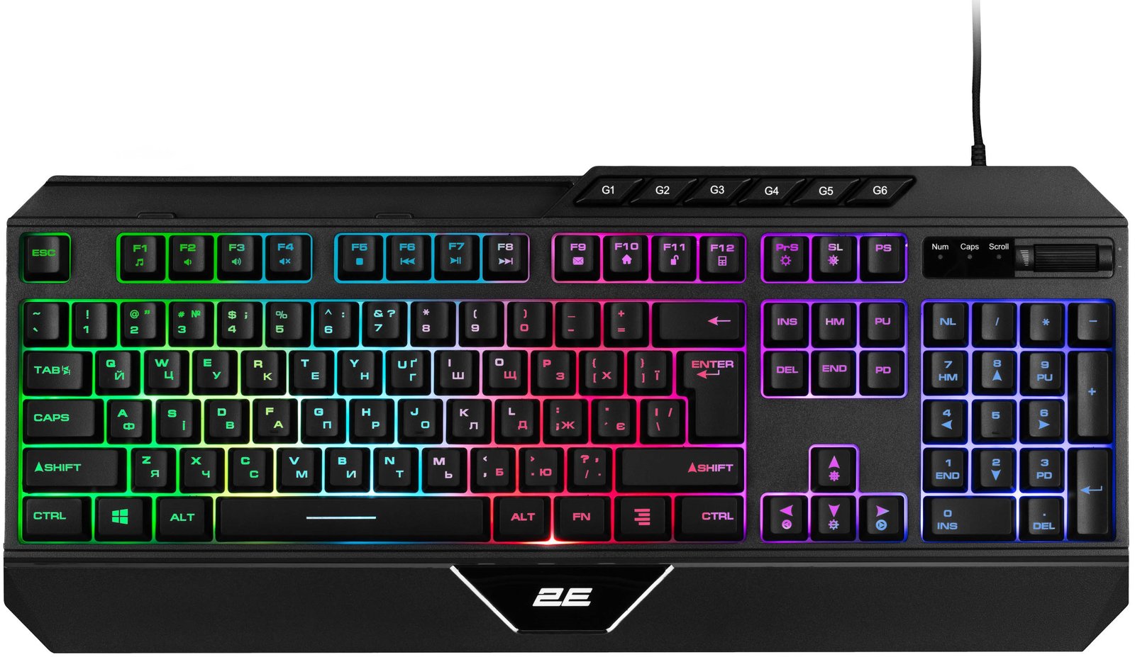 2E GAMING Membrane keyboard KG315 110key, USB-A, EN/RU, RGB, black
