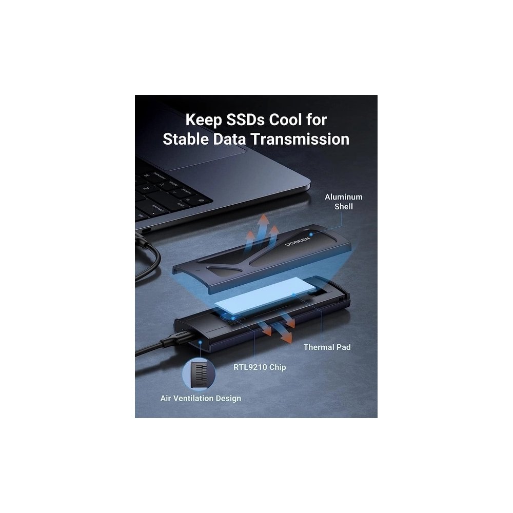 მყარი დისკის ქეისი UGREEN CM578(15512), M.2 NVMe SSD Enclosure Adapter, Grey