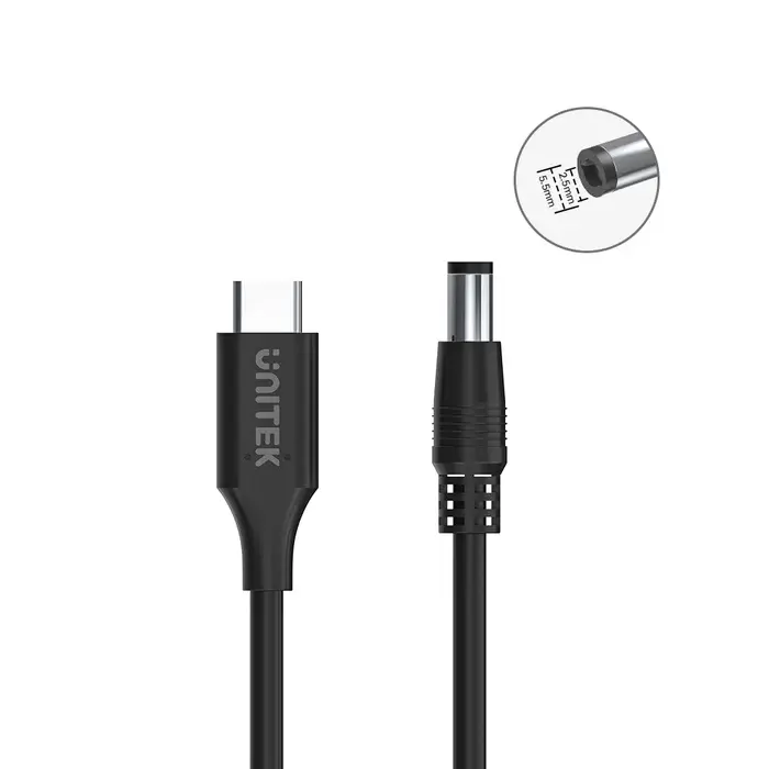 კაბელი,  C14116BK-1.8M, UNITEK, 1.8M, 65W USB-C to DC5.5*2.5mm Charging.