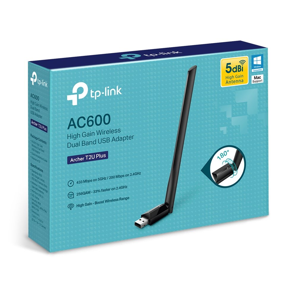 რადიო ქსელი - Archer T2U Plus, TP-Link, AC600 Wireless Dual Band USB Adapter