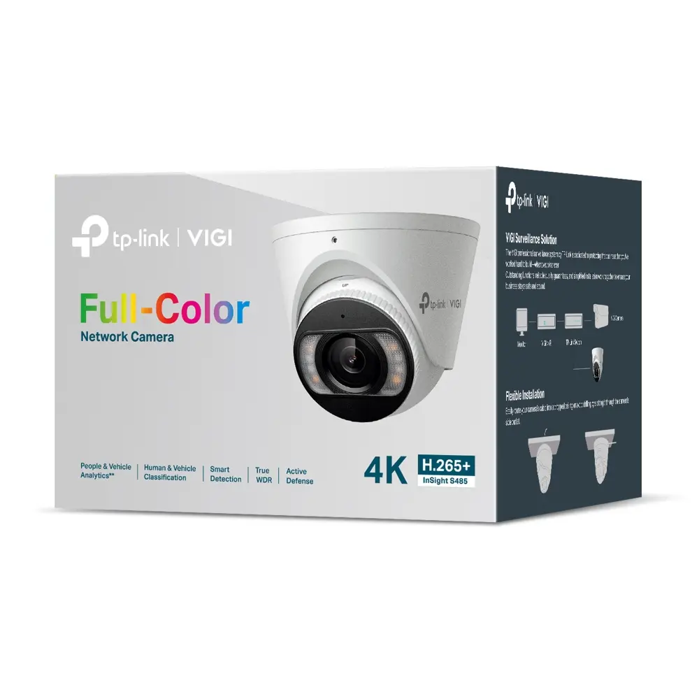 კამერა, VIGI InSight S485(4mm), TP-Link, შიდა გამოყენების 8MP 4K გარჩევადობის ფიქსირებული (4mm) ობიექტივით.