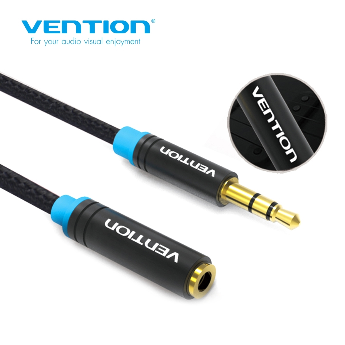 VENTION VAB-B06-B300-M Cotton Braided 3.5mm Audio Extension Cable 3M Black Metal Type