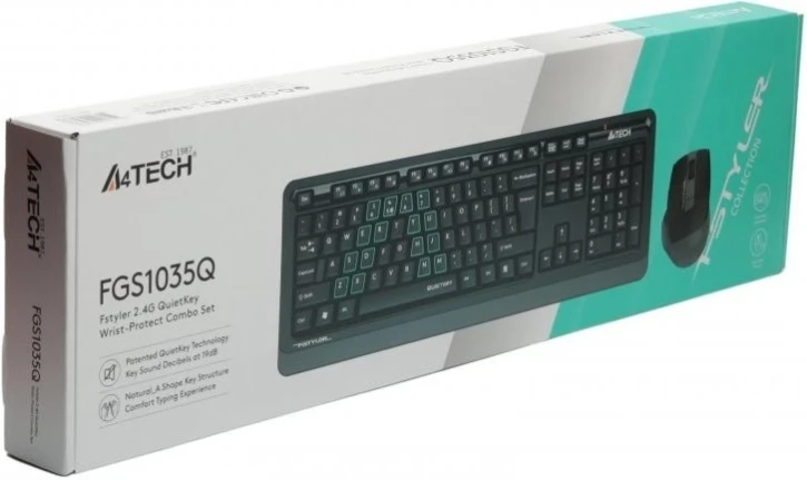კლავიატურა-მაუსი: A4Tech Fstyler FGS1035Q 2.4G QuietKey Desktop Set EN/RU layout Grey