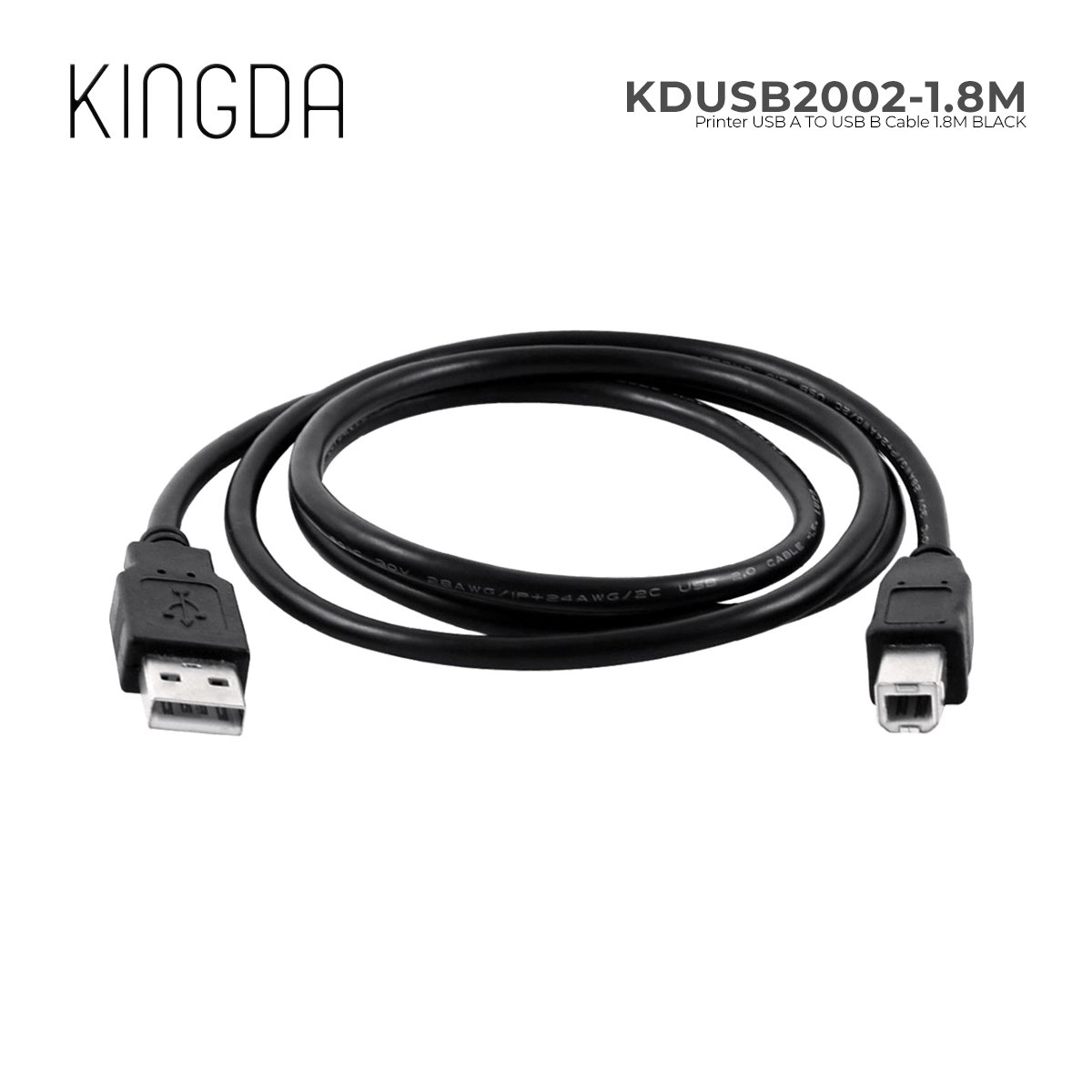 კაბელი KDUSB2002-1.8M, KINGDA, USB AM/BM,28AWG Copper+28AWG ,OD=4.5MM,PVC,Braiding 64X0.12AL,1 ferrite,1.8M