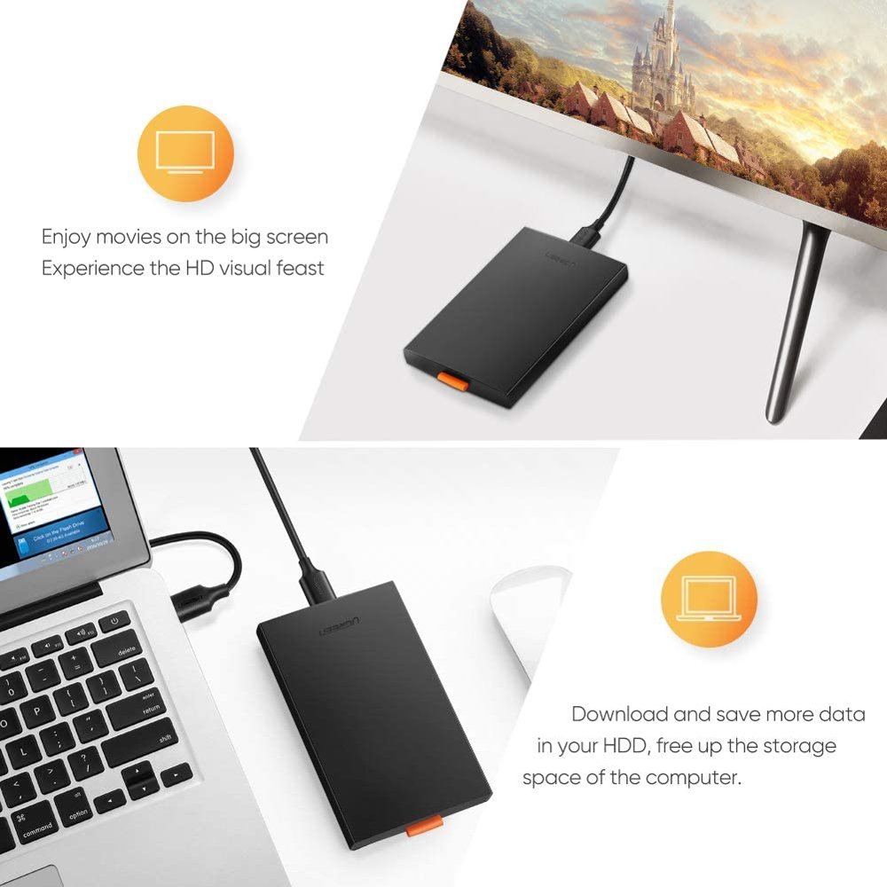 მყარი დისკის ქეისი Ugreen  60353 Enclosure 2.5 SATA to USB 3.0 Hard Drive Adapter Enclosure for SSD Drive HDD Box Type C 3.1 Enclosure HD External