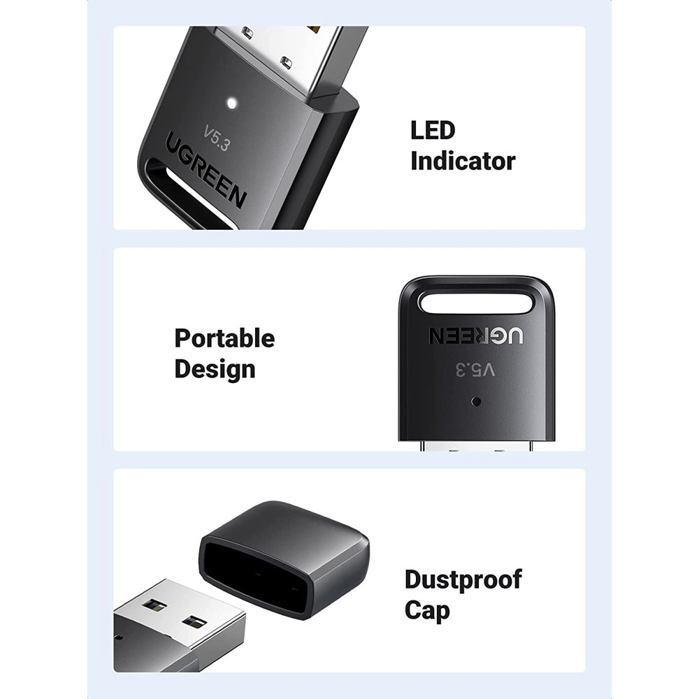 Bluetooth ადაპტერი UGREEN CM591 (90225), USB Bluetooth Adapter, Black